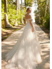 Off Shoulder Beaded Ivory Lace Tulle Slit Flowing Wedding Dress